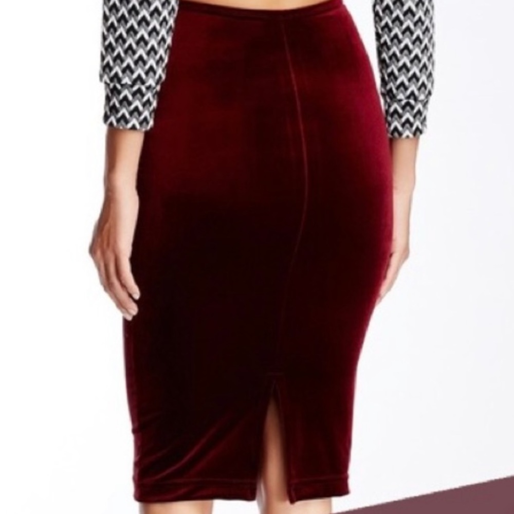 American Apparel Maroon Velvet Midi Skirt with Back Slit